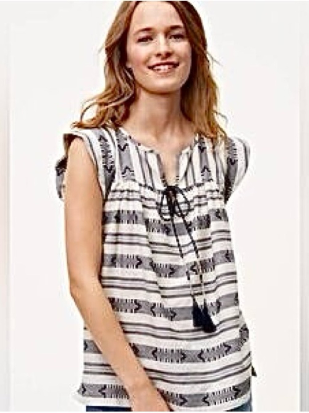 LOFT Boho Striped Tunic w/ Tassels